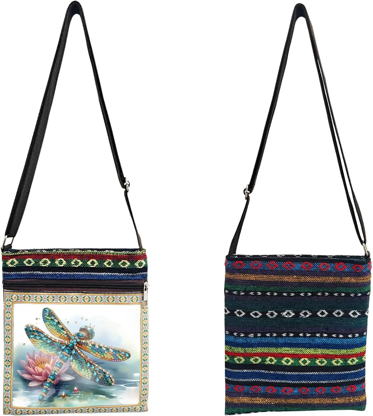 DIY Diamond Art Painting Crossbody Bag Canvas Ethnic Minority Style Unique Fashion Single Room Messenger Bag for Women-2PCS