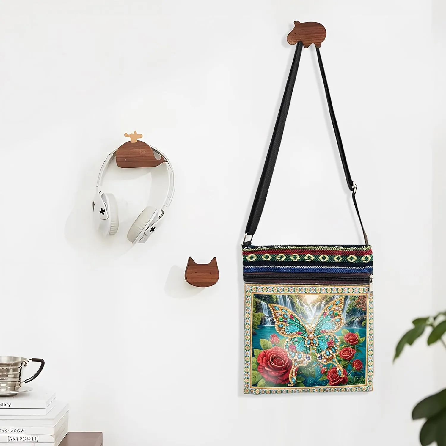 DIY Diamond Art Painting Crossbody Bag Canvas Ethnic Minority Style Unique Fashion Single Room Messenger Bag for Women-2PCS