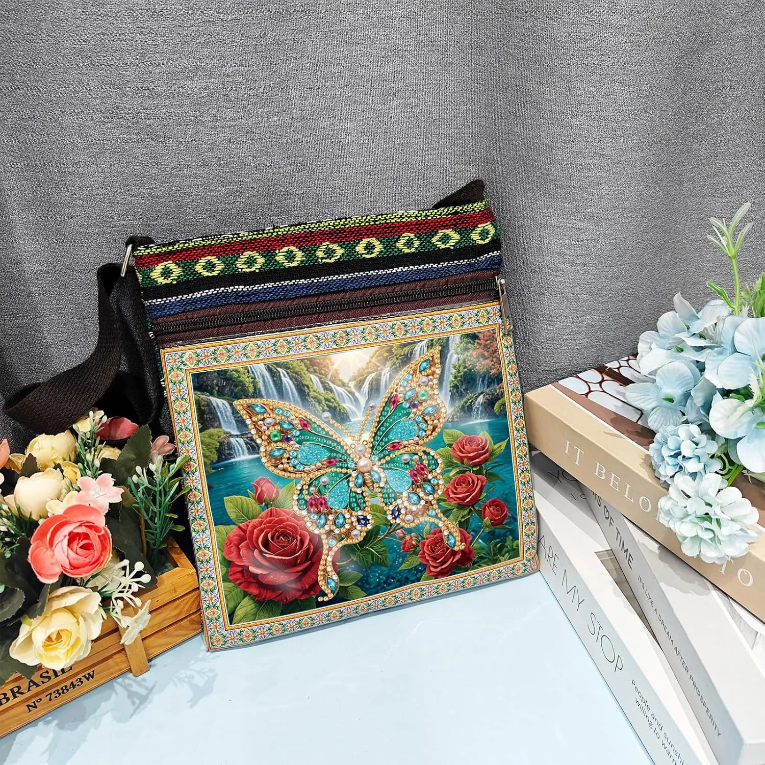 DIY Diamond Art Painting Crossbody Bag Canvas Ethnic Minority Style Unique Fashion Single Room Messenger Bag for Women-2PCS