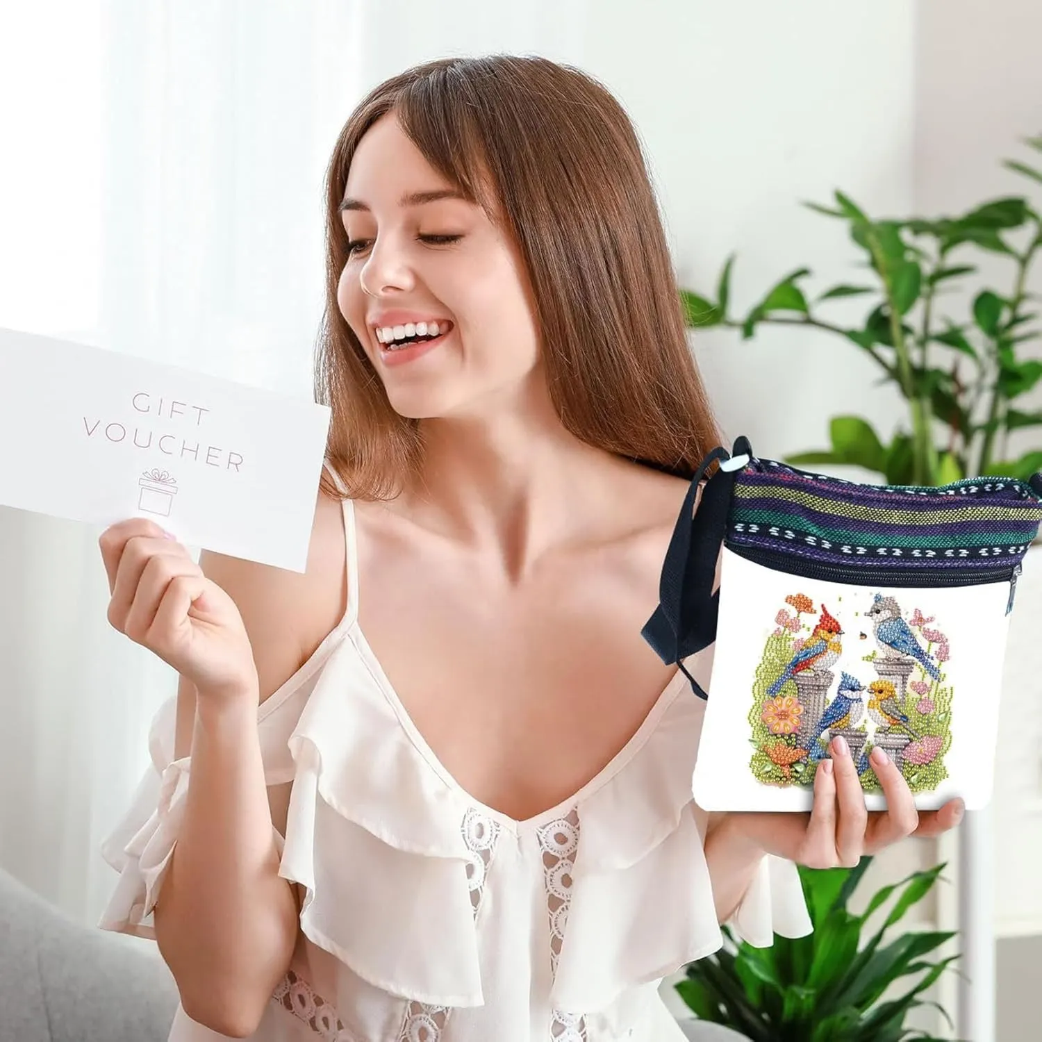 DIY Diamond Art Painting Crossbody Bag Canvas Ethnic Minority Style Unique Fashion Single Room Messenger Bag for Women-Birds