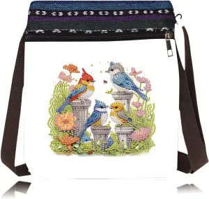 DIY Diamond Art Painting Crossbody Bag Canvas Ethnic Minority Style Unique Fashion Single Room Messenger Bag for Women-Birds