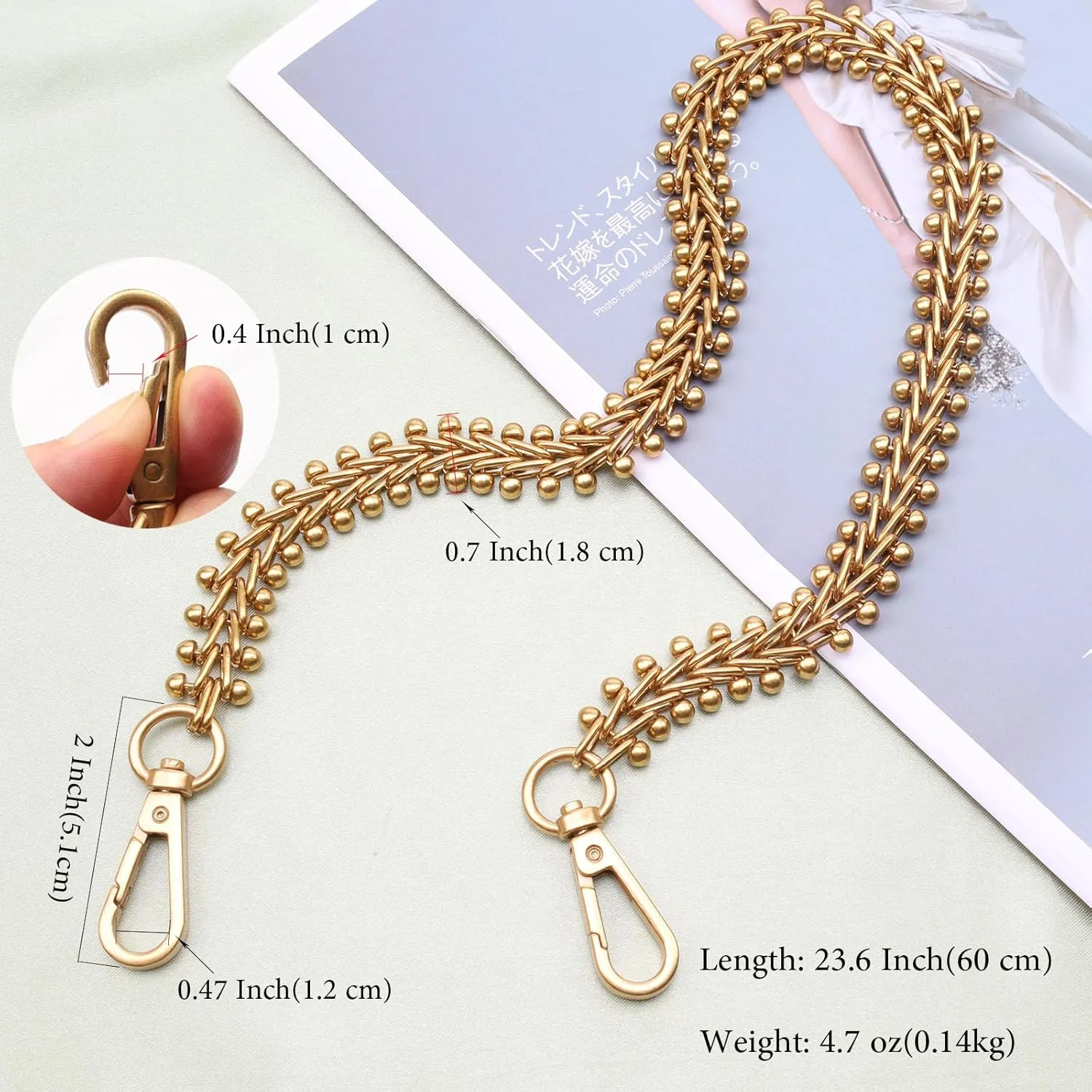 DIY Heavy Chunky Purse Chain Handles - Short Strap Replacement for Handbag or Shoulder Bags, 23.6 Inches Long