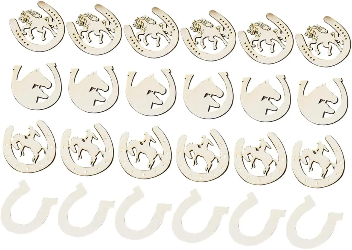 DIY Horseshoes Cutout 48pcs Wooden Slices Horse Shoes Decorations Craft Material for Boys and Girls