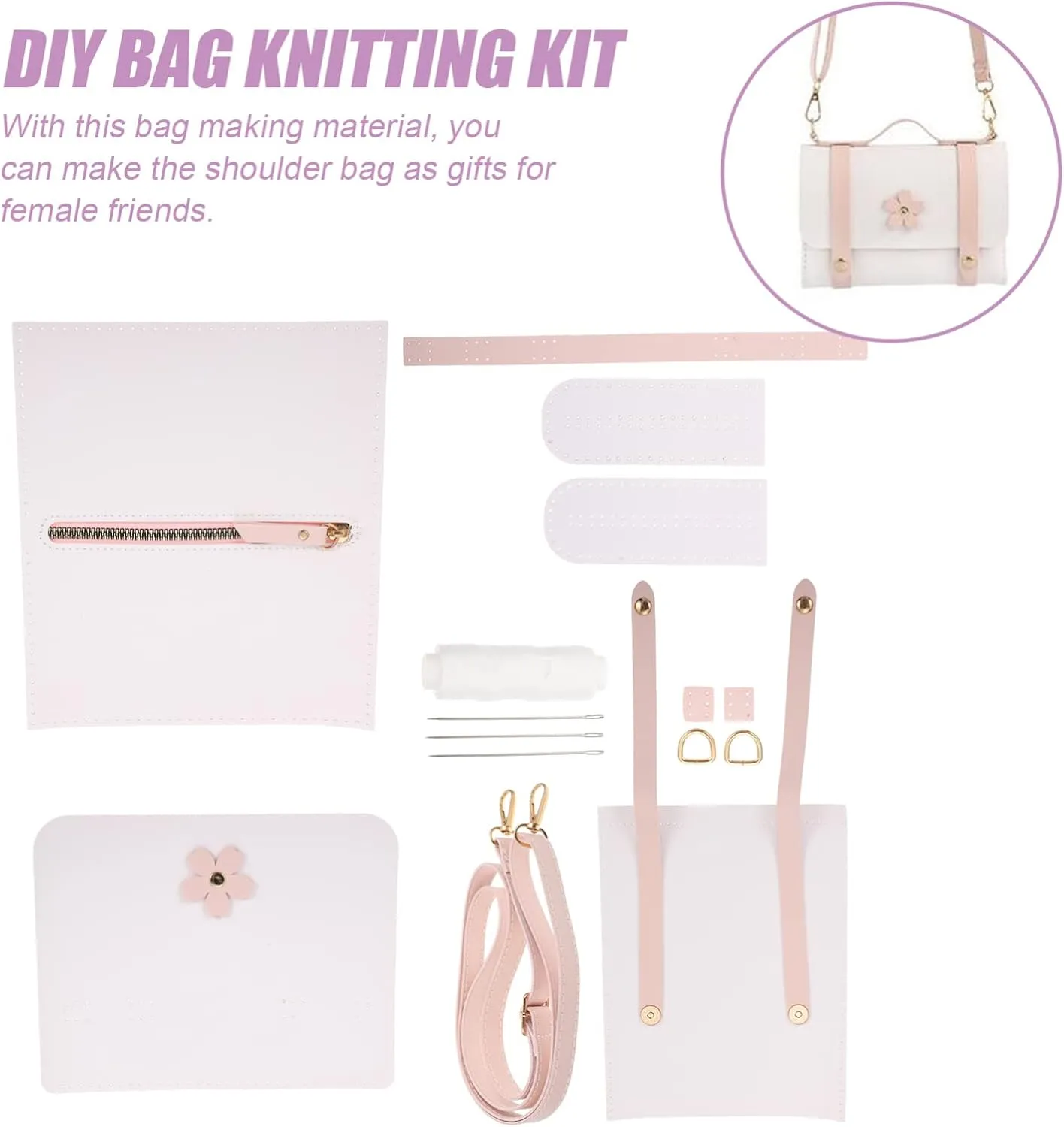 DIY Leather Bag Kit Craft PU Chain Bags DIY Small Crossbody Shoulder Bags Accessories White Shoulder Bag Making Kit for Craft PU Laminated Leathercraft