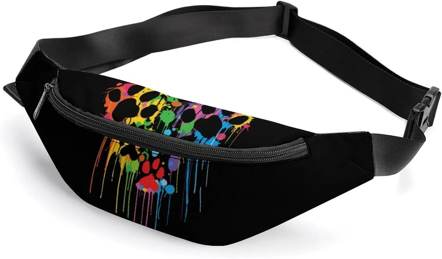 Dog Paws Heart Watercolor Crossbody Fanny Pack Waist Packs Adjustable Shoulder Bags Sling Bag for Hiking Running Cycling