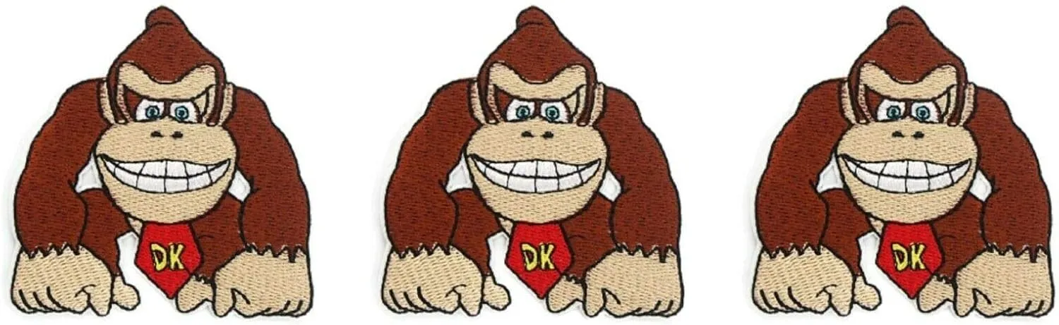 Donkey Kong Embroidered 3" Tall Iron on Patch Set of 3