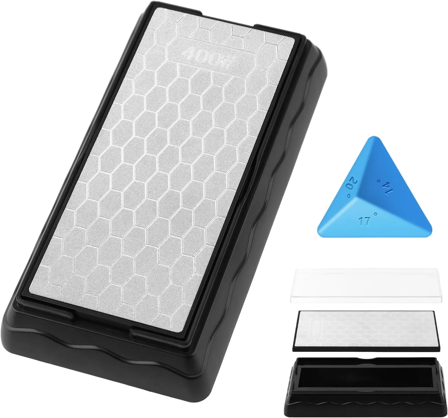 Double-sided Diamond Sharpening Stone,Knife Sharpening Stone with Extra Fine 1000/Coarse 400 Grit Diamond Plate, Storage Case with Non-Slip Base & Angle Guide(7 x 3.5 Inch)