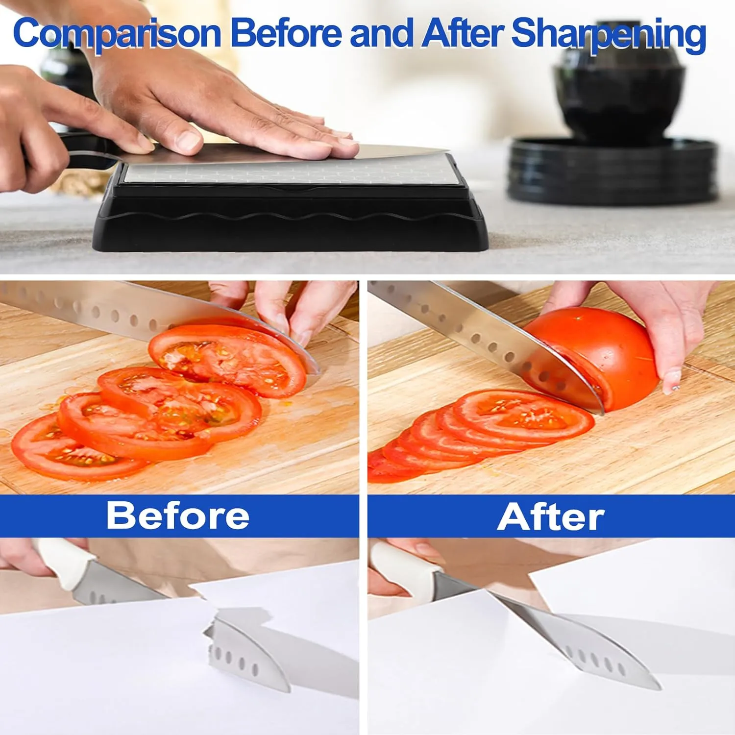 Double-sided Diamond Sharpening Stone,Knife Sharpening Stone with Extra Fine 1000/Coarse 400 Grit Diamond Plate, Storage Case with Non-Slip Base & Angle Guide(7 x 3.5 Inch)