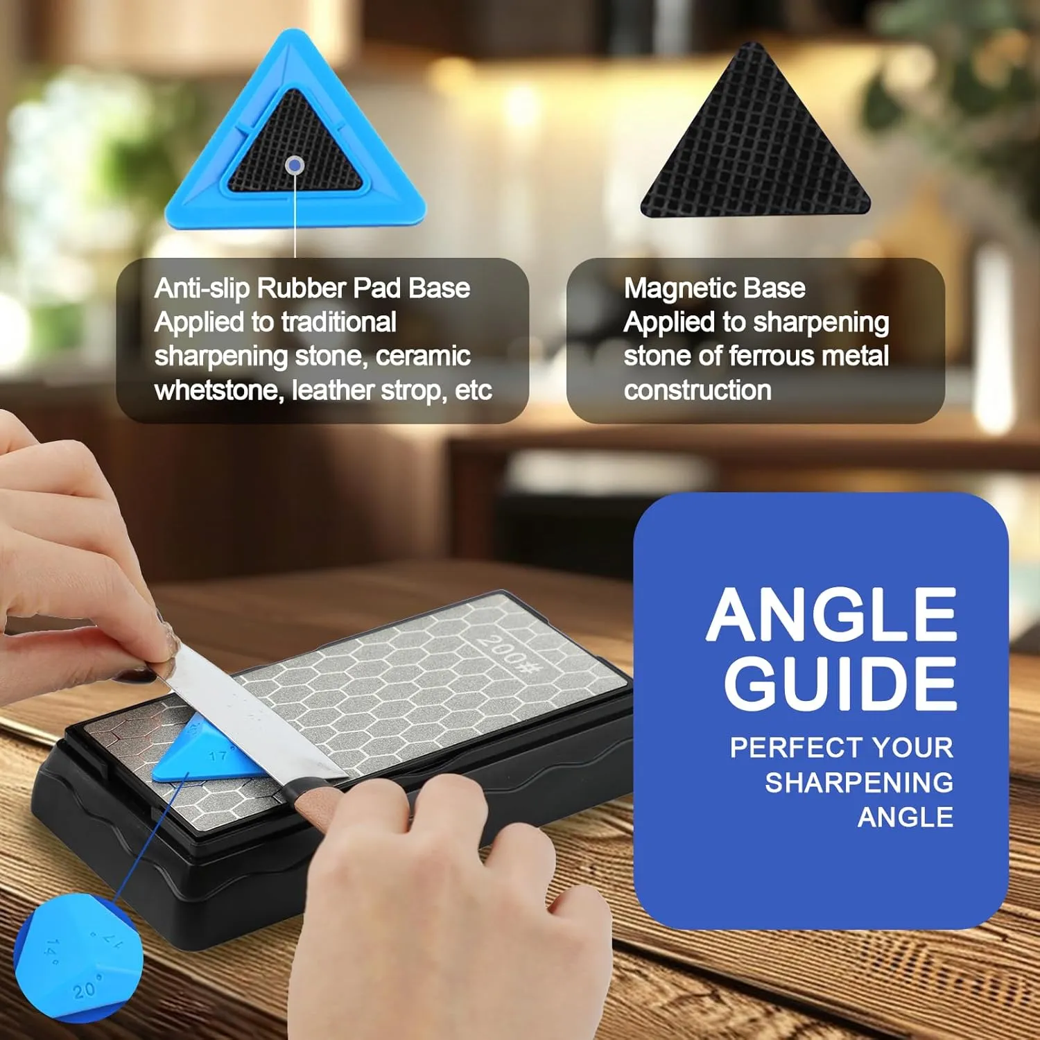 Double-sided Diamond Sharpening Stone,Knife Sharpening Stone with Extra Fine 1000/Coarse 400 Grit Diamond Plate, Storage Case with Non-Slip Base & Angle Guide(7 x 3.5 Inch)