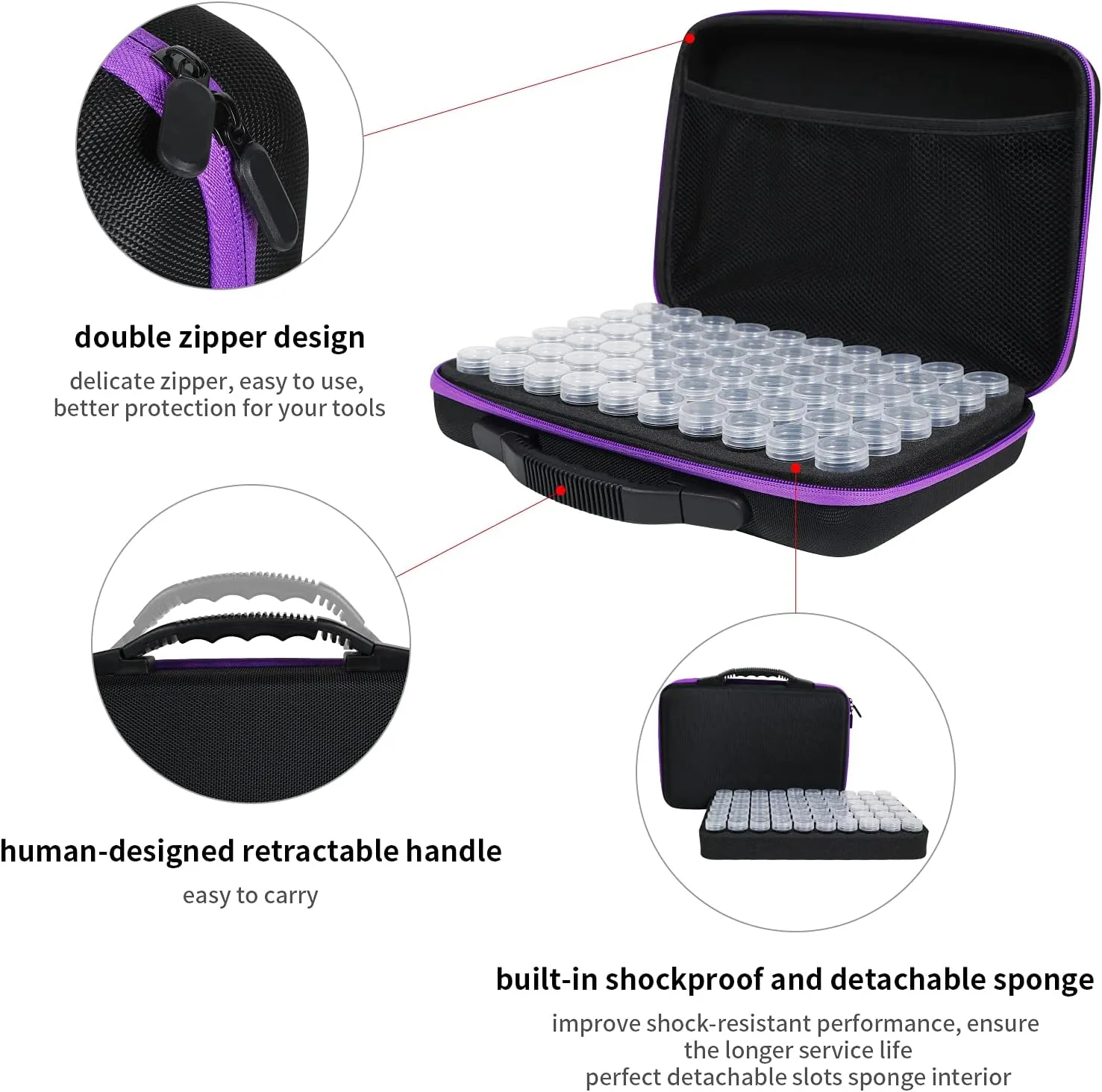 Douorgan Diamond Painting Storage Containers 60 Slots Accessories and Tools Portable Diamond Painting Organizer Shockproof Diamond Art Storage Case Jewelry Beads Storage Box
