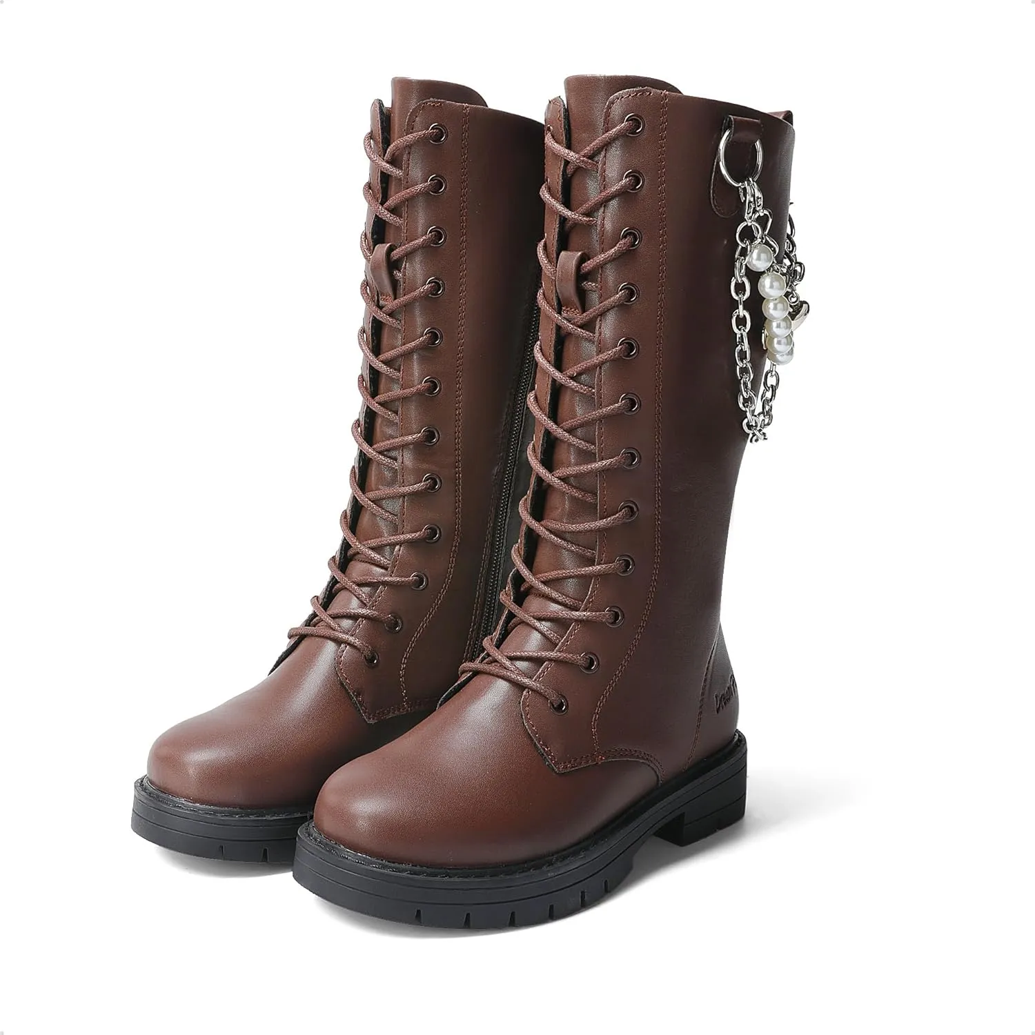 DREAM PAIRS Girls Riding Boots Knee High Side Zipper Mid Calf Shoes Little Kid/Big Kid