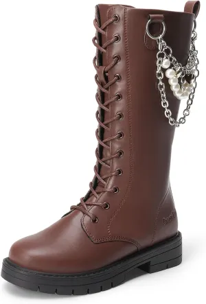 DREAM PAIRS Girls Riding Boots Knee High Side Zipper Mid Calf Shoes Little Kid/Big Kid