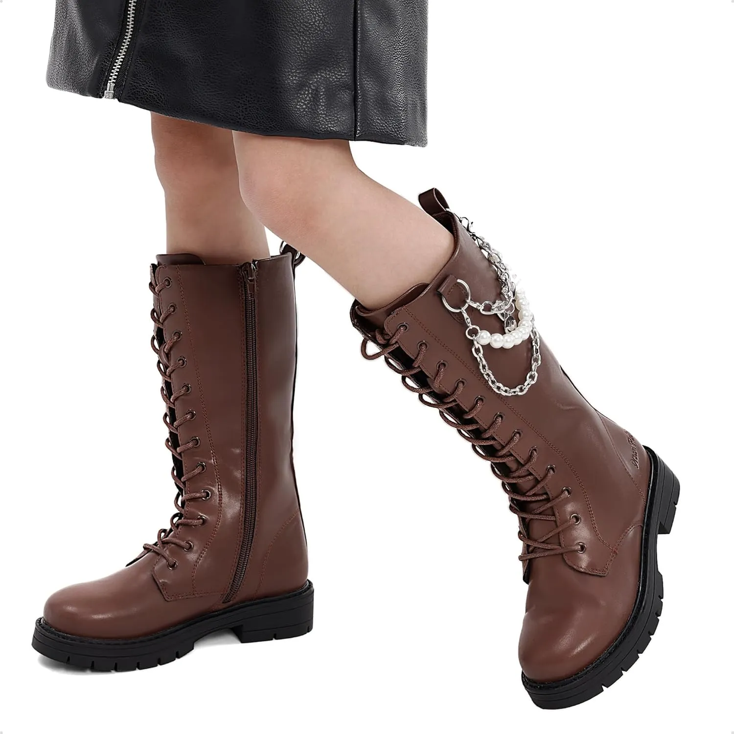 DREAM PAIRS Girls Riding Boots Knee High Side Zipper Mid Calf Shoes Little Kid/Big Kid