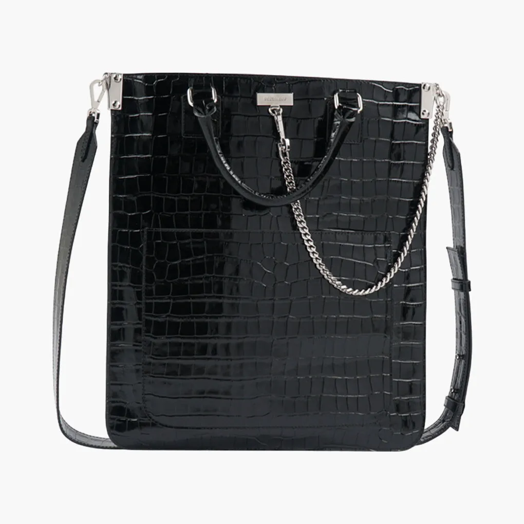 Dsquared2 Black Bag with Crocodile-Embossed Finish and Chain Detail