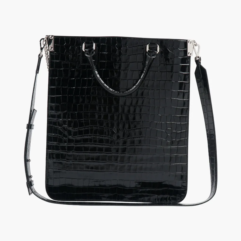 Dsquared2 Black Bag with Crocodile-Embossed Finish and Chain Detail