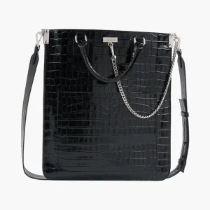 Dsquared2 Black Bag with Crocodile-Embossed Finish and Chain Detail