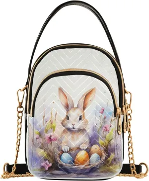 Easter Bunny with Basket Women's Crossbody Handbags with Zipper, Casual Leather Cell Phone Purse Crossbody Bags for Ladies