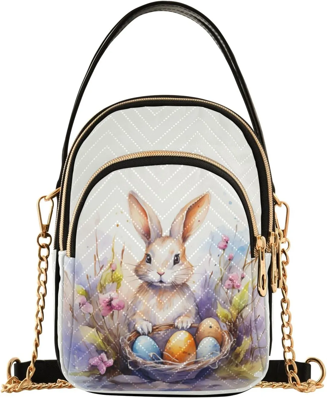 Easter Bunny with Basket Women's Crossbody Handbags with Zipper, Casual Leather Cell Phone Purse Crossbody Bags for Ladies