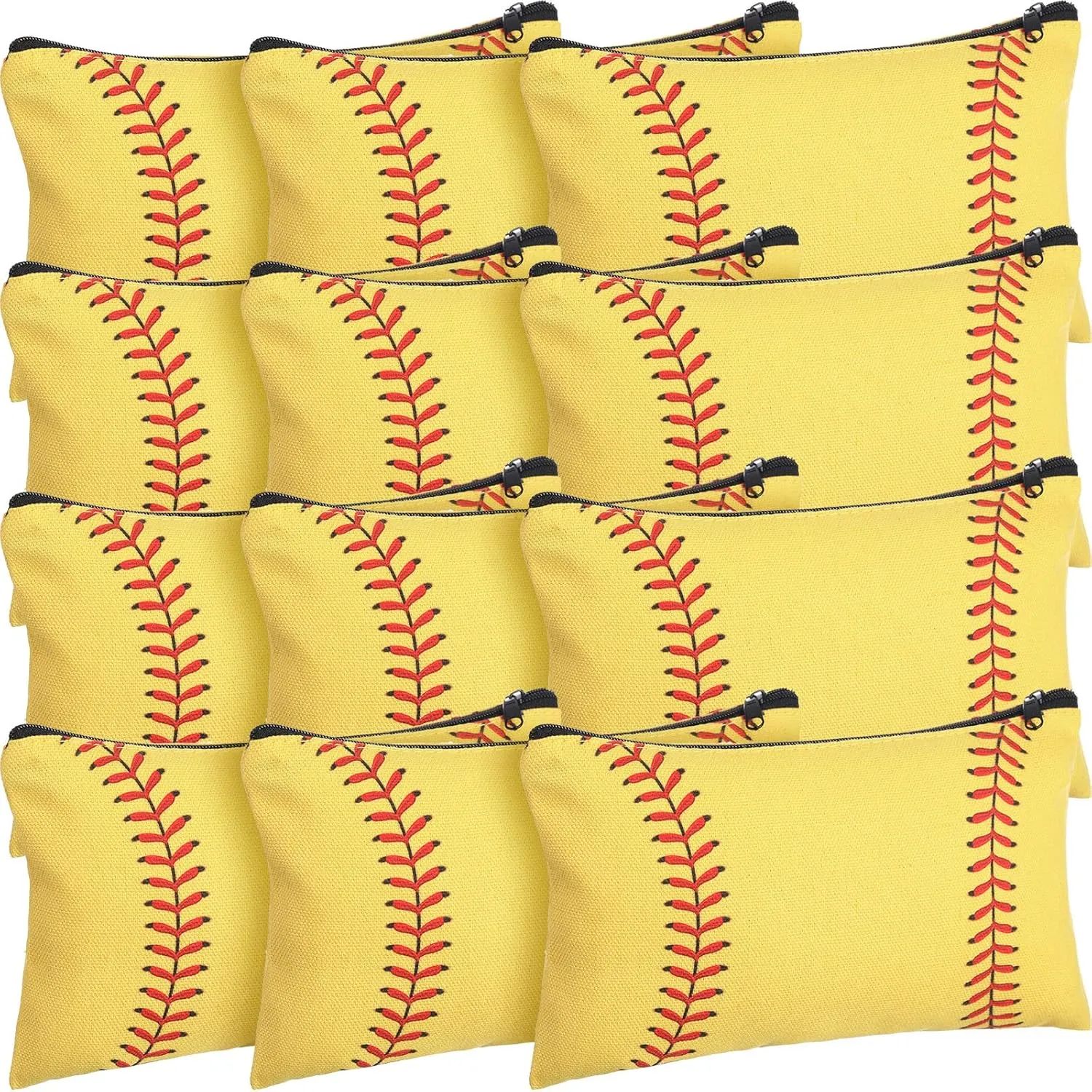 Eccliy 20 Pcs Softball Makeup Bags Bulk Sport Team Gifts Softball Cosmetic Bag Accessories for Women Toiletry Zipper Pouch Travel Canvas Gifts Stuff for Party Team Players Lover