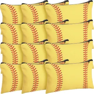 Eccliy 20 Pcs Softball Makeup Bags Bulk Sport Team Gifts Softball Cosmetic Bag Accessories for Women Toiletry Zipper Pouch Travel Canvas Gifts Stuff for Party Team Players Lover