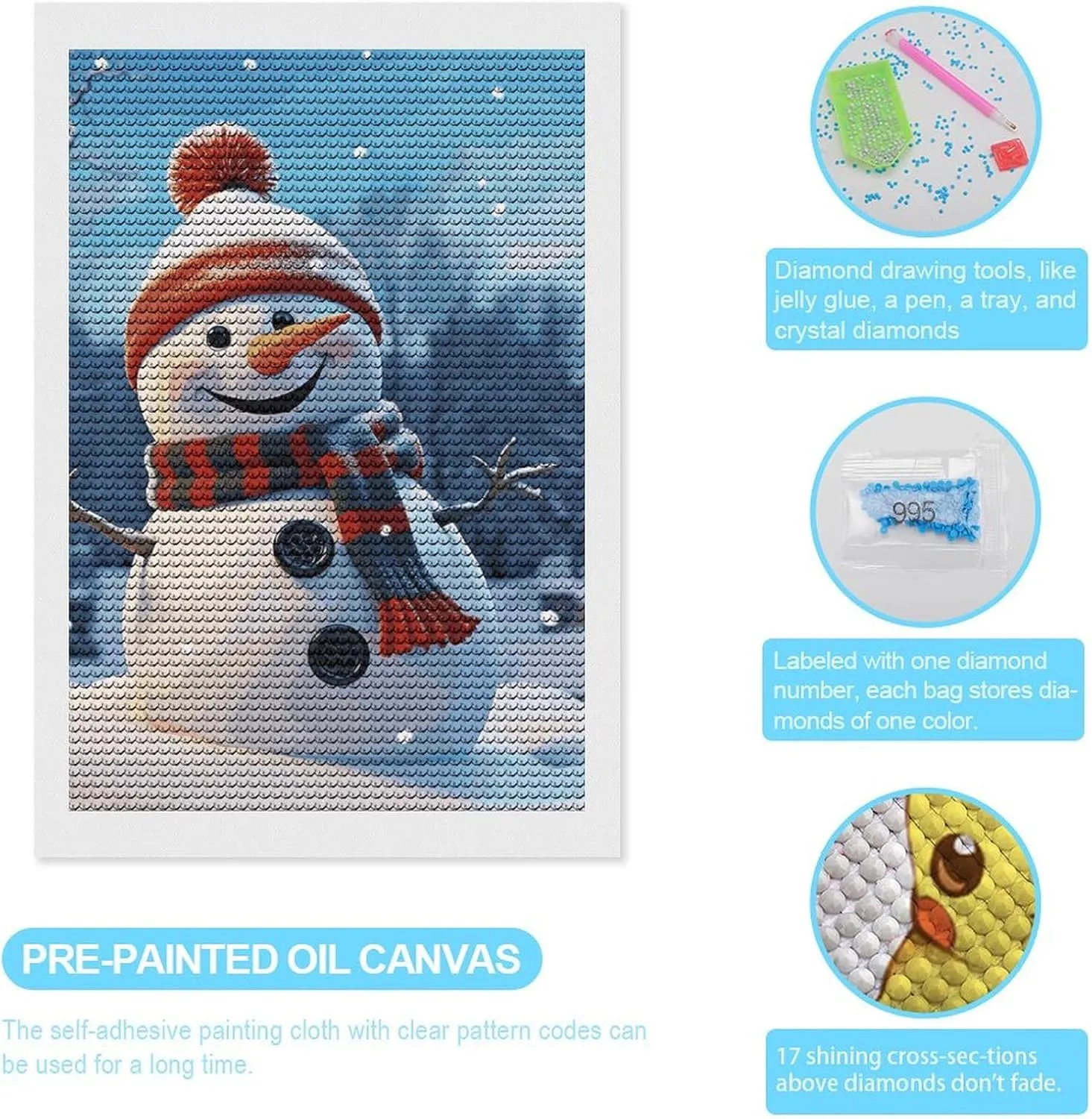 EKYOSHCZ Diamond Painting Kits for Adults DIY Full Drill Diamond Art Kits for Beginners Happy Snowman Round Drill Paint with Diamond Pictures Gem Art for Home Wall Decor 8"x12"