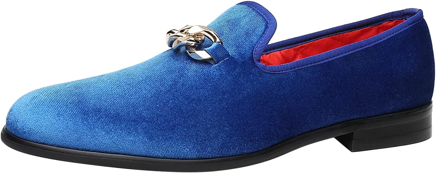 ELANROMAN Men's Loafers Gold Buckle Fashion Handmade Wedding Party Prom Shoes