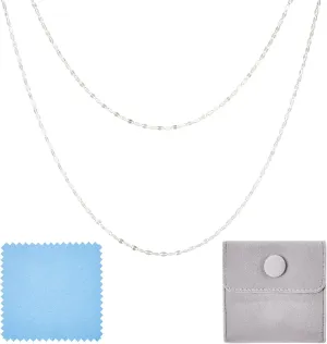 Elecrelive Sterling Silver Dapped Chains 3.28 Feet Permanent Jewelry Chains 2mm Fine Necklace Chains with Jewelry Cleaning Cloth Velvet Storage Bag for Men Women Jewelry Chain DIY Making