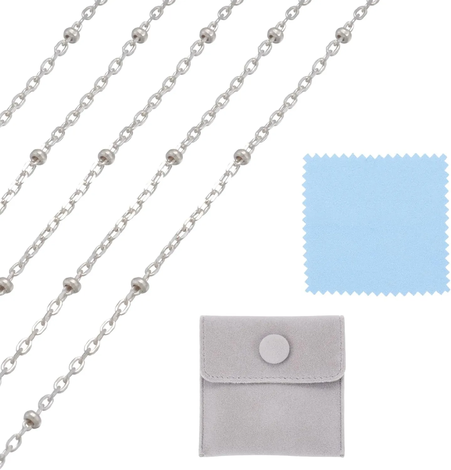 Elecrelive Sterling Silver Satellite Chains 3.28 Feet Permanent Jewelry Chains 1.2mm Fine Necklace Chains with Jewelry Cleaning Cloth Velvet Storage Bag for Men Women Jewelry Chain DIY Making