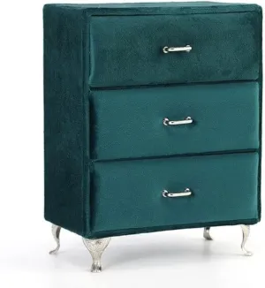Eledoll 1:6 Dollhouse Furniture Peacock Green Velvet Dresser 3-Drawer Clothes Storage for 12" Fashion Doll 1/6 Scale Collectible Miniatures Storage (Green)