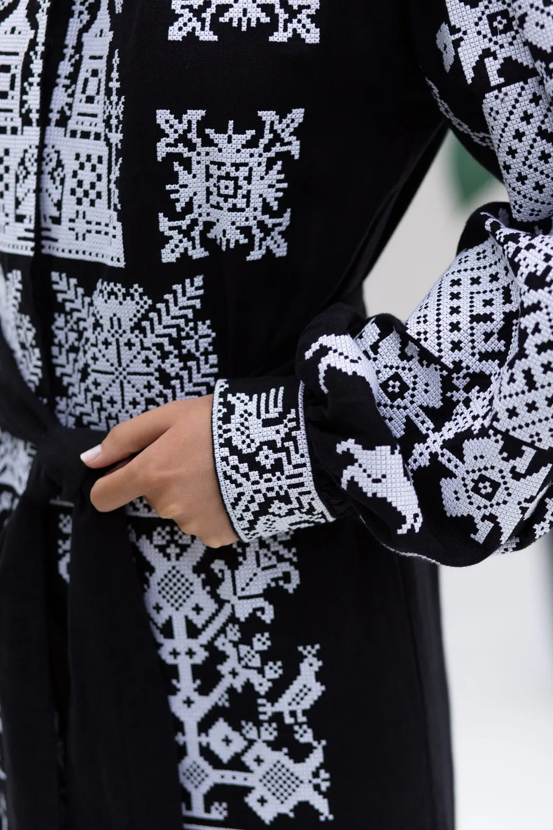 Elegant embroidered Black kaftan Vyshyvanka Bohemian holiday gown