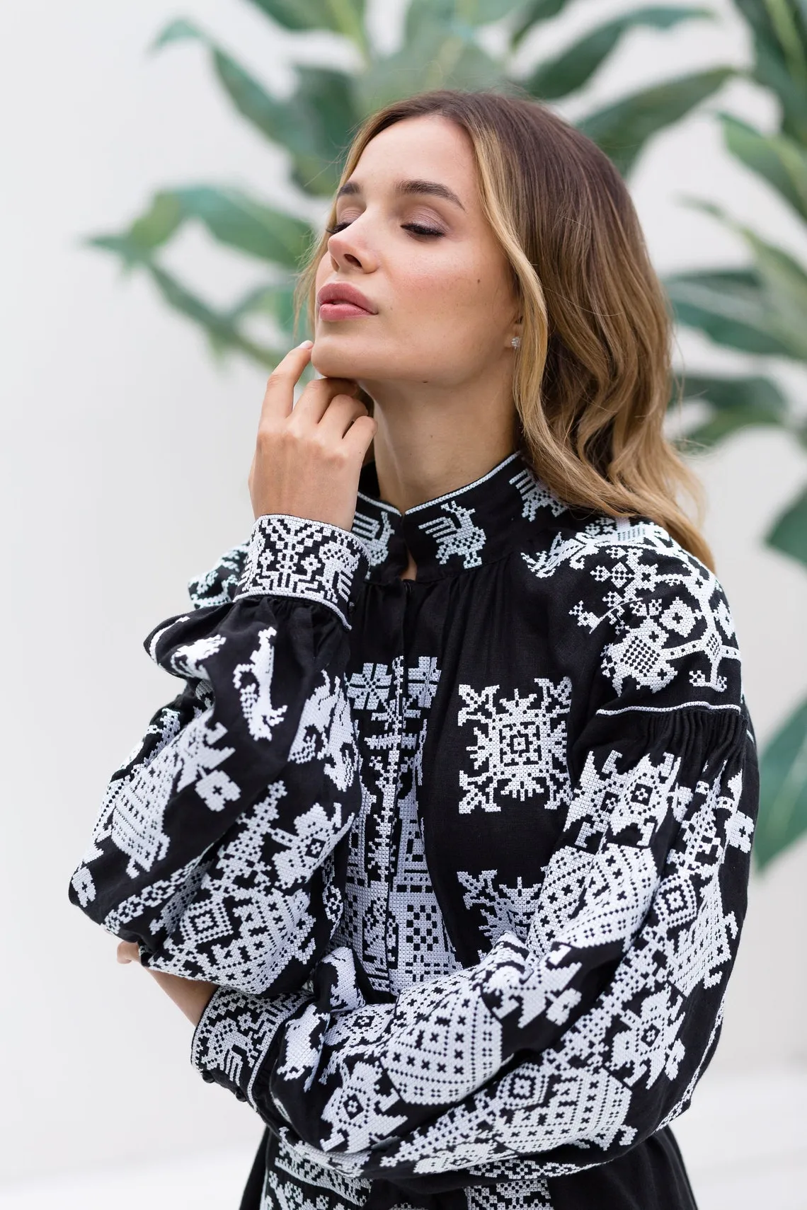 Elegant embroidered Black kaftan Vyshyvanka Bohemian holiday gown