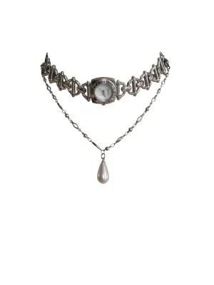 Elegant Square Watch Necklace for Women – Pearl Pendant Choker, Y2K Cyberpunk Style, Trendy Statement Jewelry Accessory