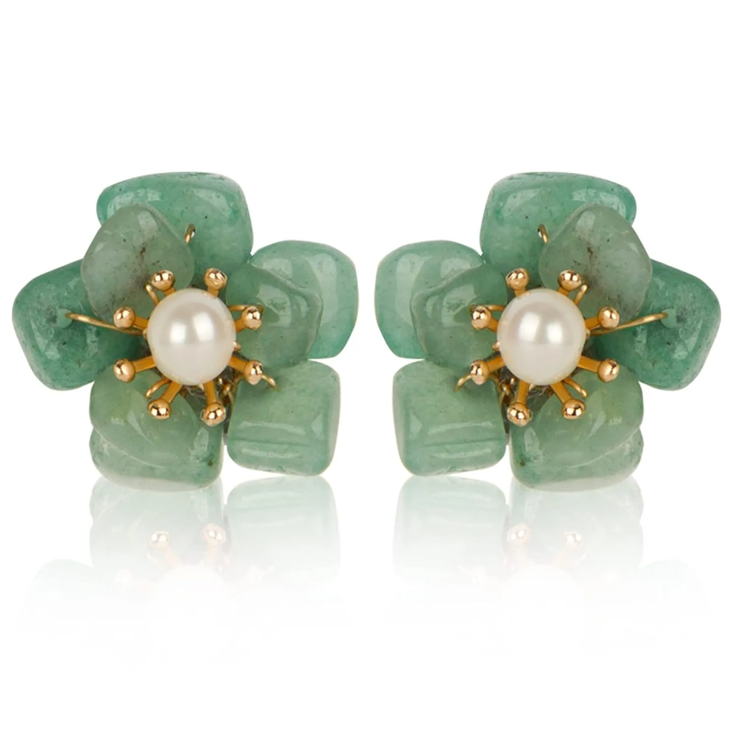 ELEXIS Green Real Jade Stud Earrings For Women Trendy Crystal Gemstone Betsey Johnson Unique Van Cleef Dainty Emerald Jewelry Set For Girls Bling Daisy… (Jade)