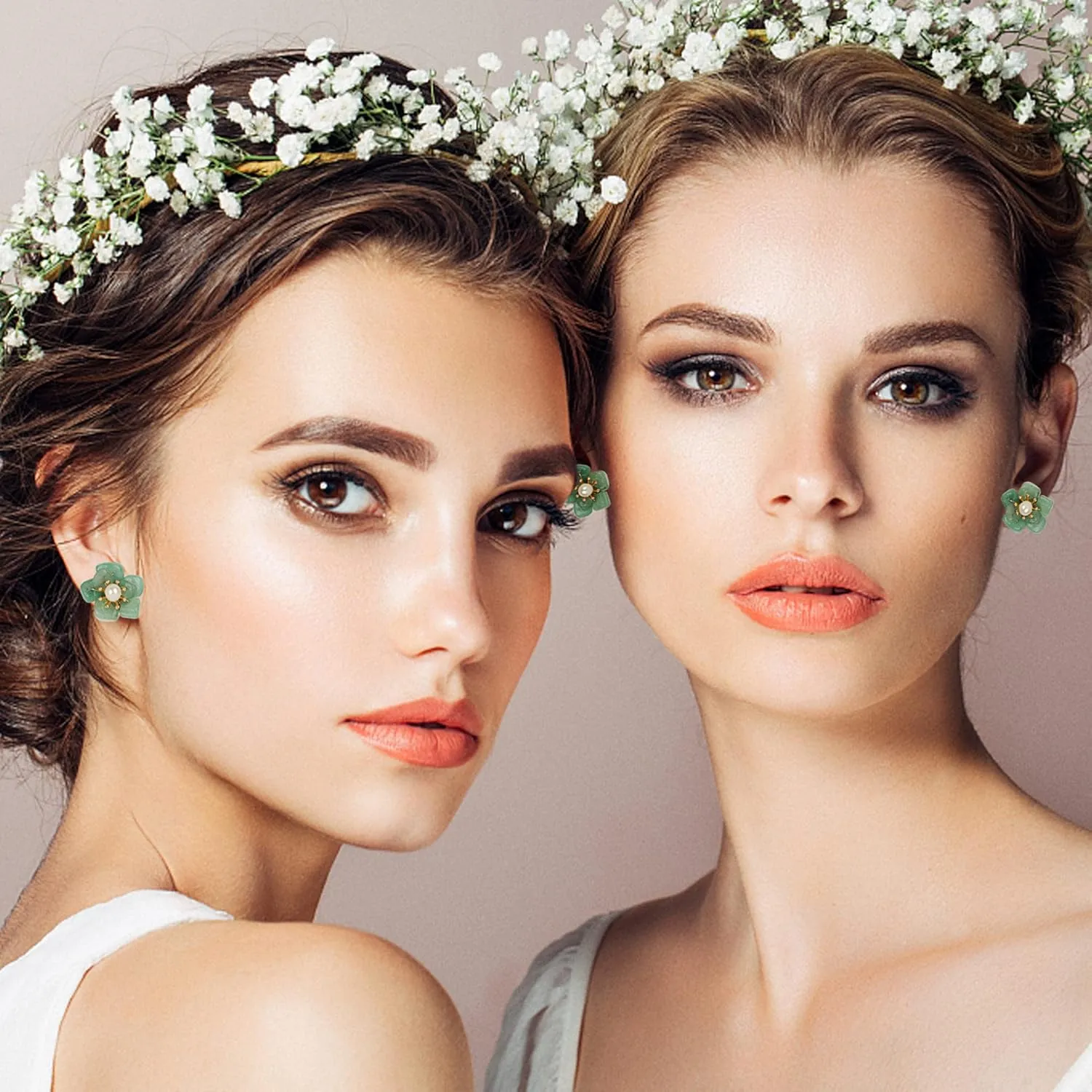 ELEXIS Green Real Jade Stud Earrings For Women Trendy Crystal Gemstone Betsey Johnson Unique Van Cleef Dainty Emerald Jewelry Set For Girls Bling Daisy… (Jade)