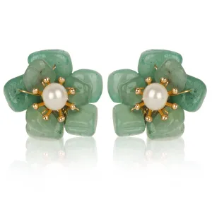 ELEXIS Green Real Jade Stud Earrings For Women Trendy Crystal Gemstone Betsey Johnson Unique Van Cleef Dainty Emerald Jewelry Set For Girls Bling Daisy… (Jade)