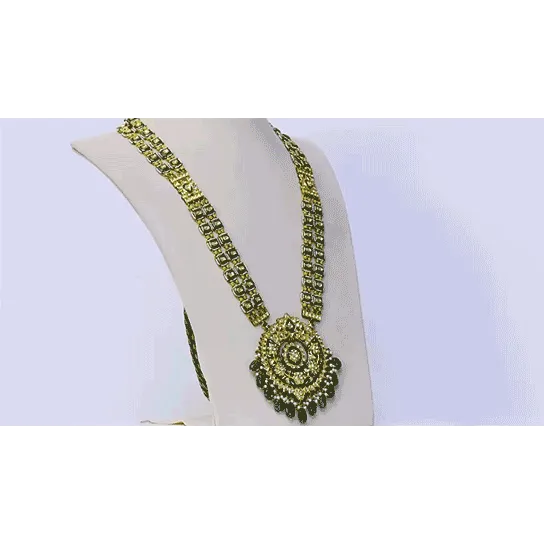 Embrace Tradition: Adorn yourself with our exquisite Green Enameled Rani Haar and Earring Pair - (KMNE3451)