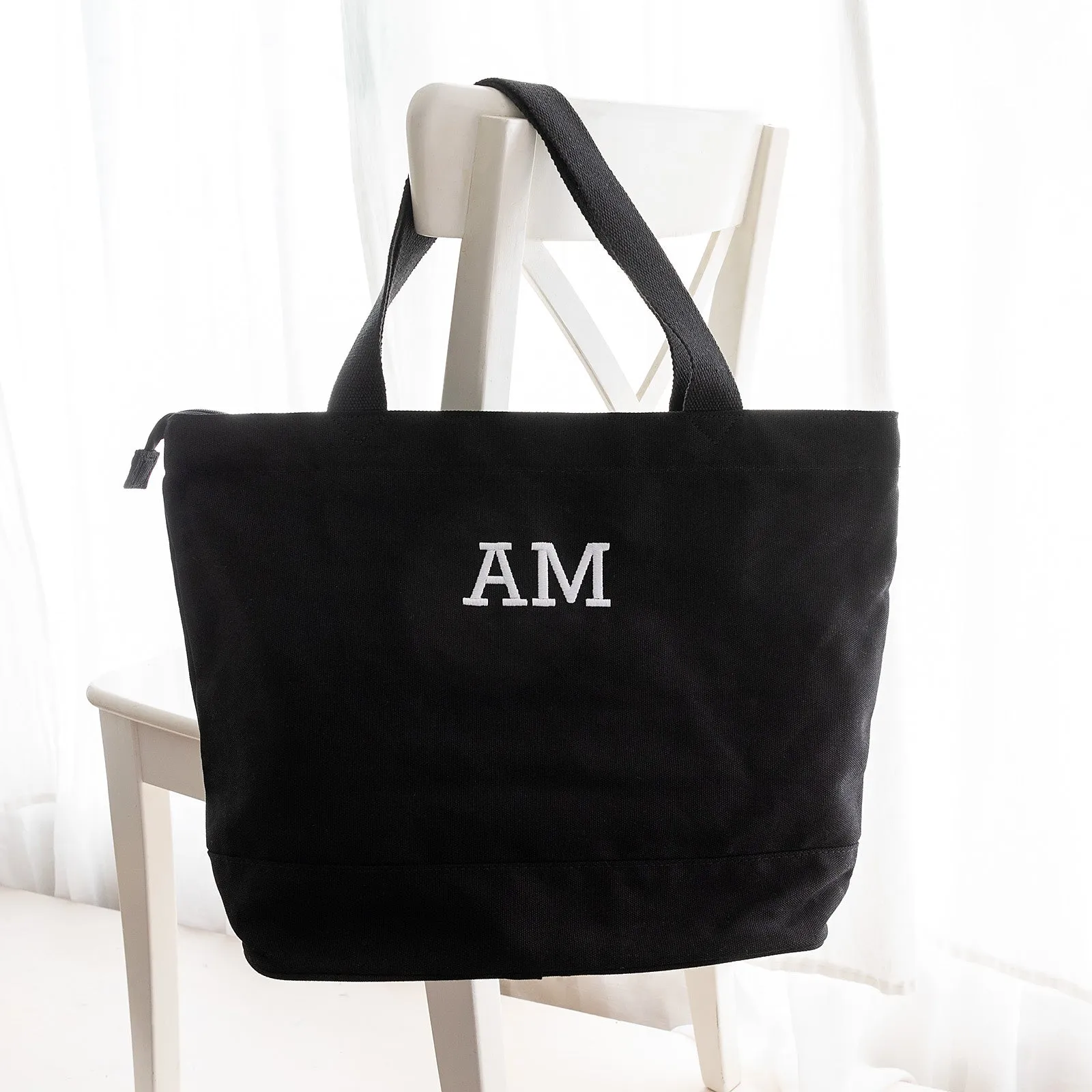 Embroidered Black Canvas Tote Bag