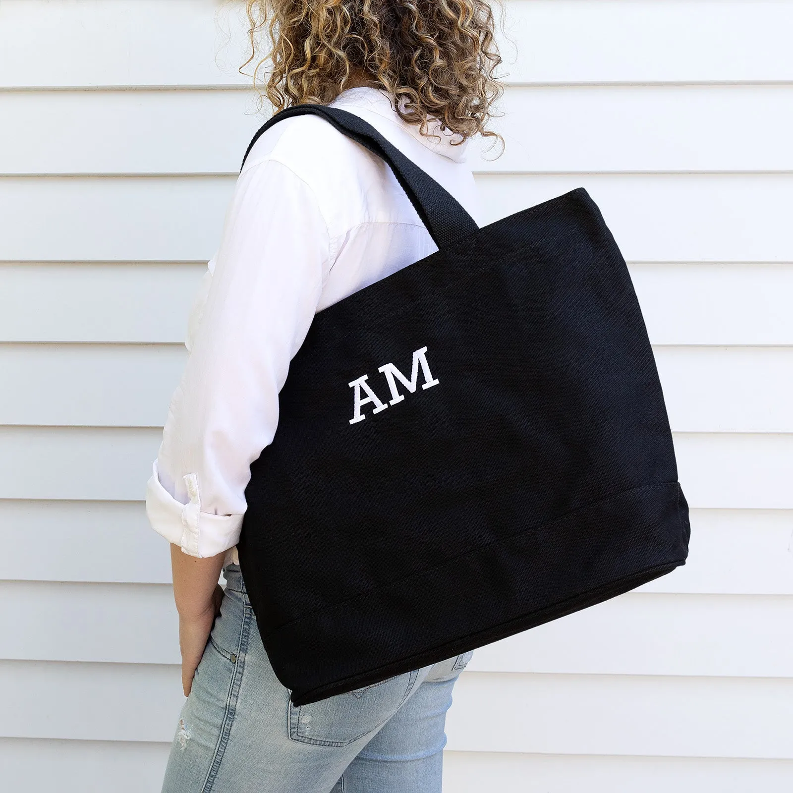 Embroidered Black Canvas Tote Bag