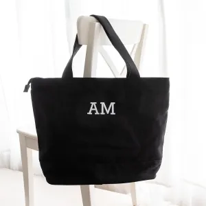 Embroidered Black Canvas Tote Bag