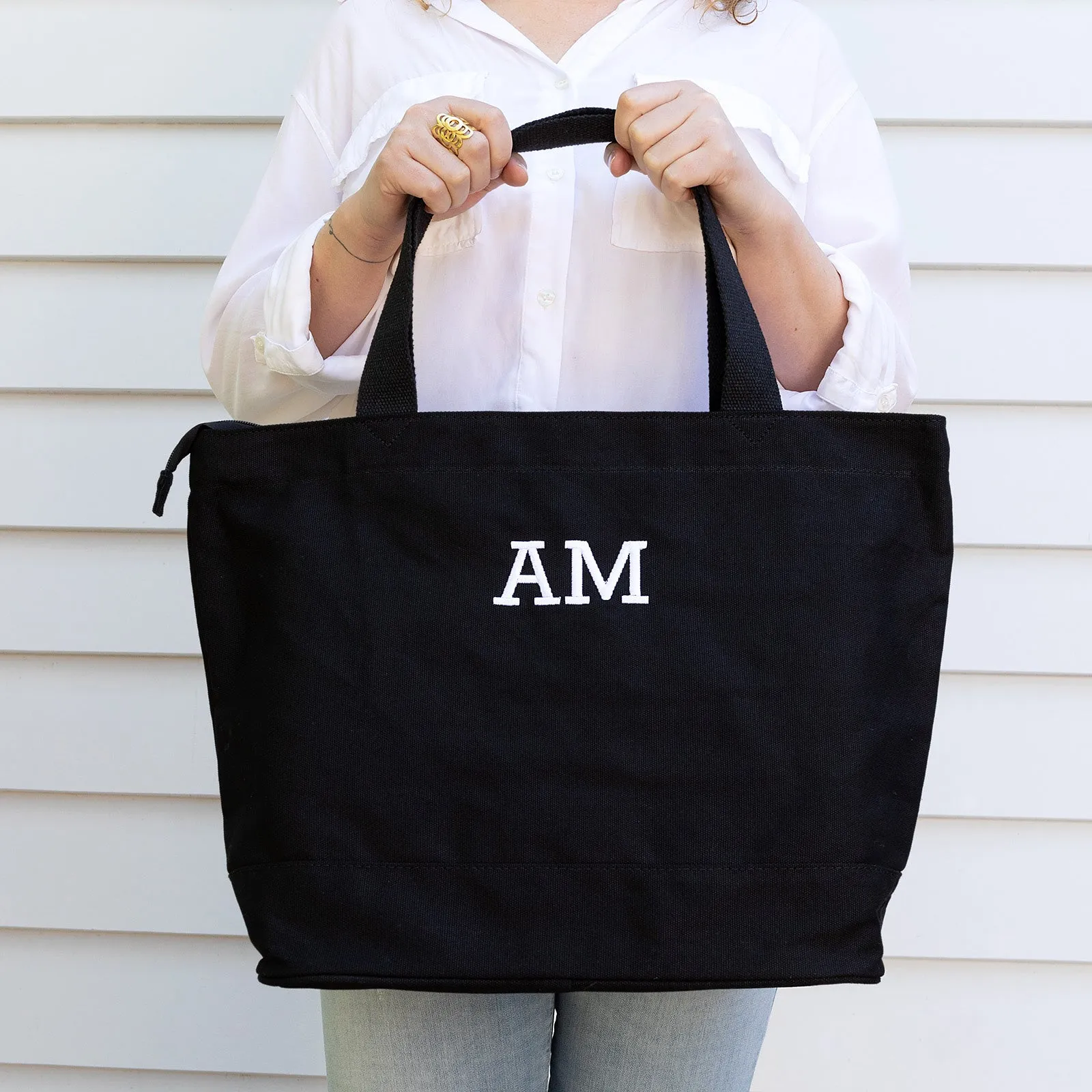 Embroidered Black Canvas Tote Bag