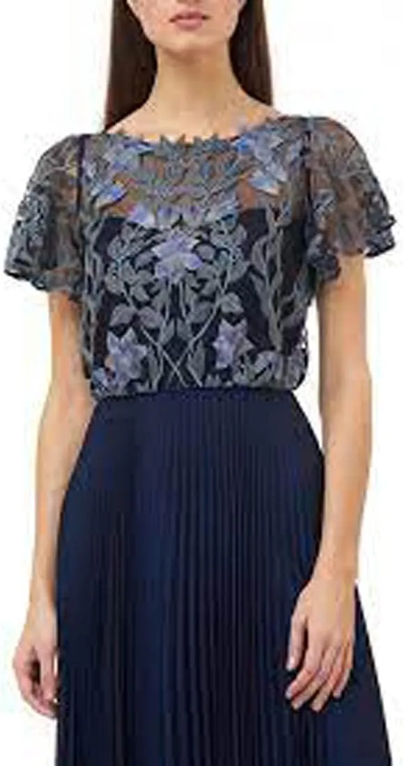 Embroidered Pleat Gown