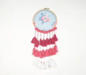 Embroidery Hoop Pastel Floral Tasseled Wall Hanging