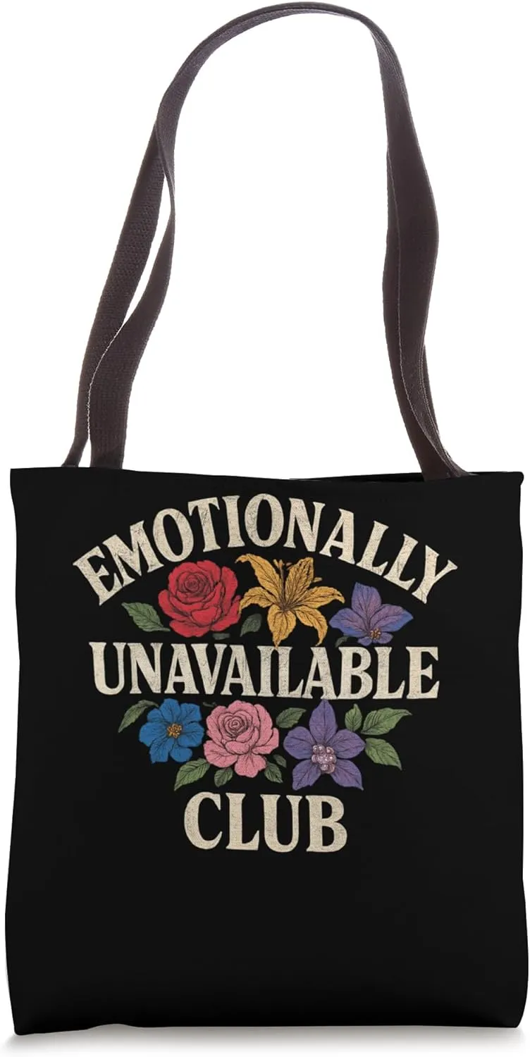 Emotionally Club Floral Typography Tote Bag