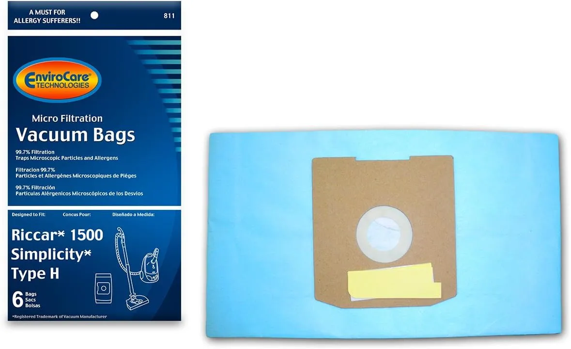 EnviroCare Replacement Vacuum Cleaner Bags Designed To Fit Riccar Simplicity Type H, Canister Vacuum Cleaners, 12 Bags