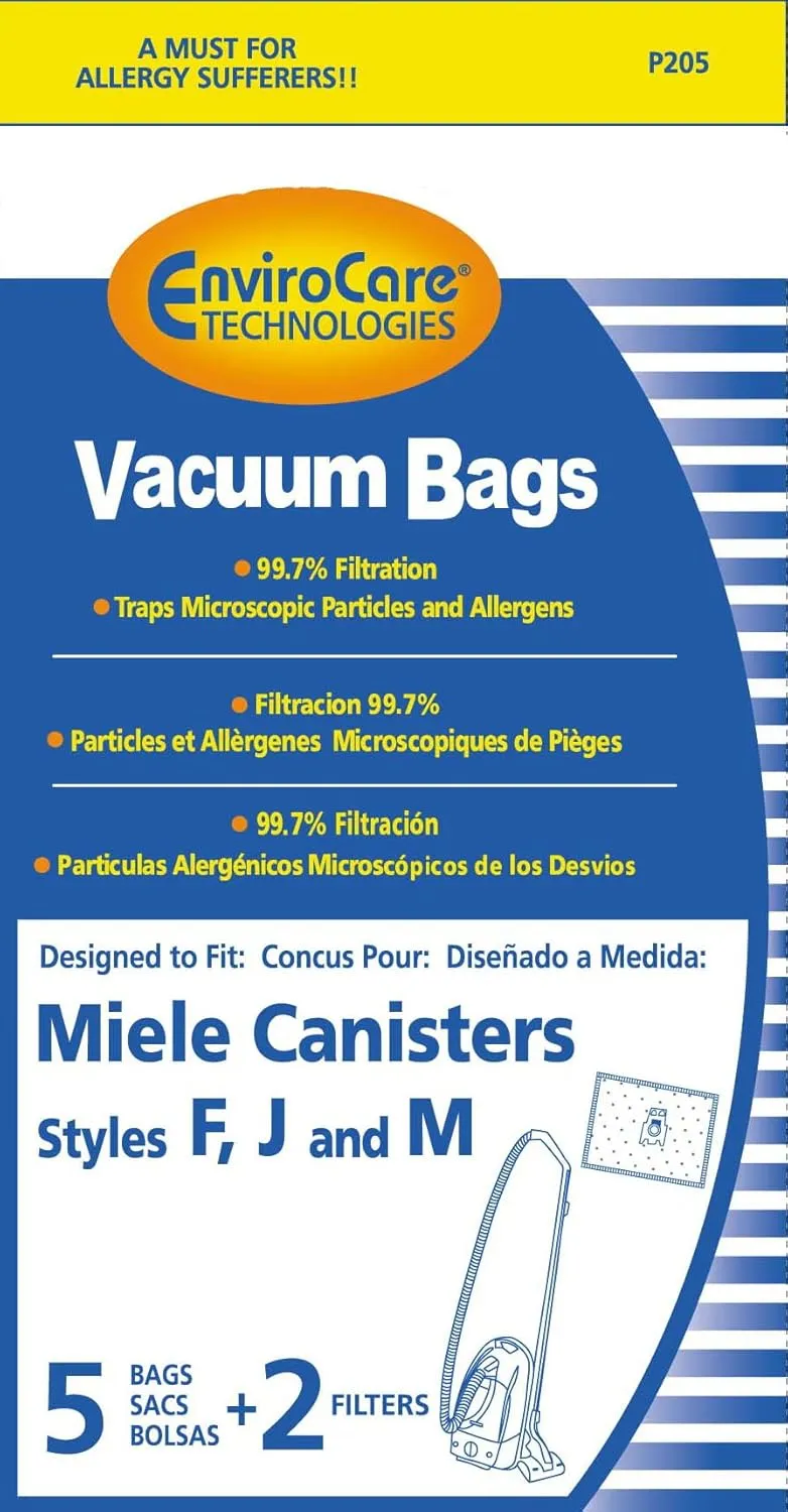EnviroCare Replacement Vacuum Cleaner Bags made to fit Miele F, J, M Canisters 5 pack with 2 filters
