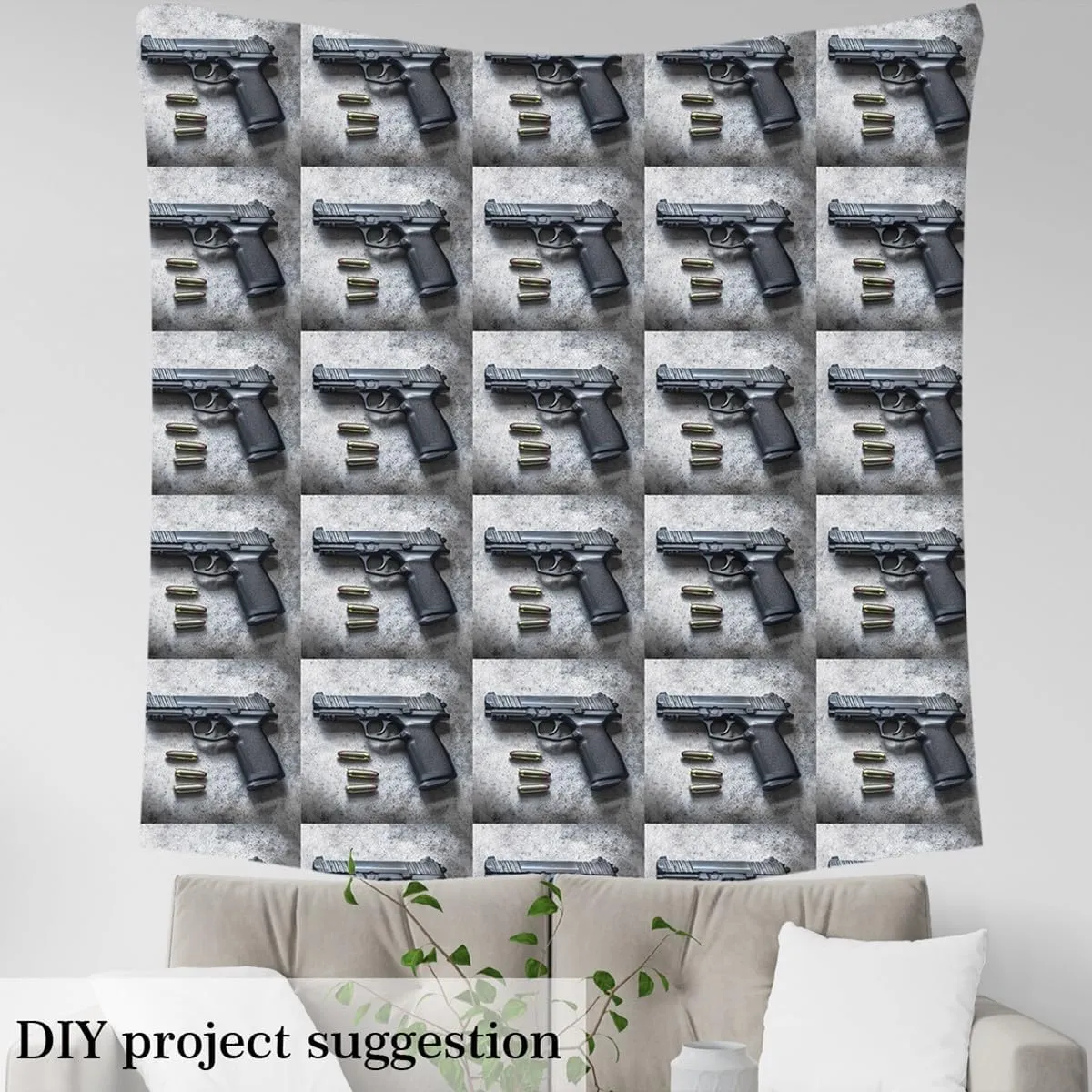 Erosebridal Gun Fabric by The Yard Weapon Pistol Waterproof Outdoor Decor Firearm Military Bullet Upholstery Decor Black Gold Art Decor 1 Yard