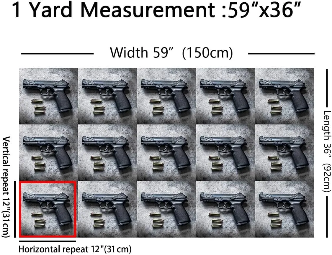 Erosebridal Gun Fabric by The Yard Weapon Pistol Waterproof Outdoor Decor Firearm Military Bullet Upholstery Decor Black Gold Art Decor 1 Yard
