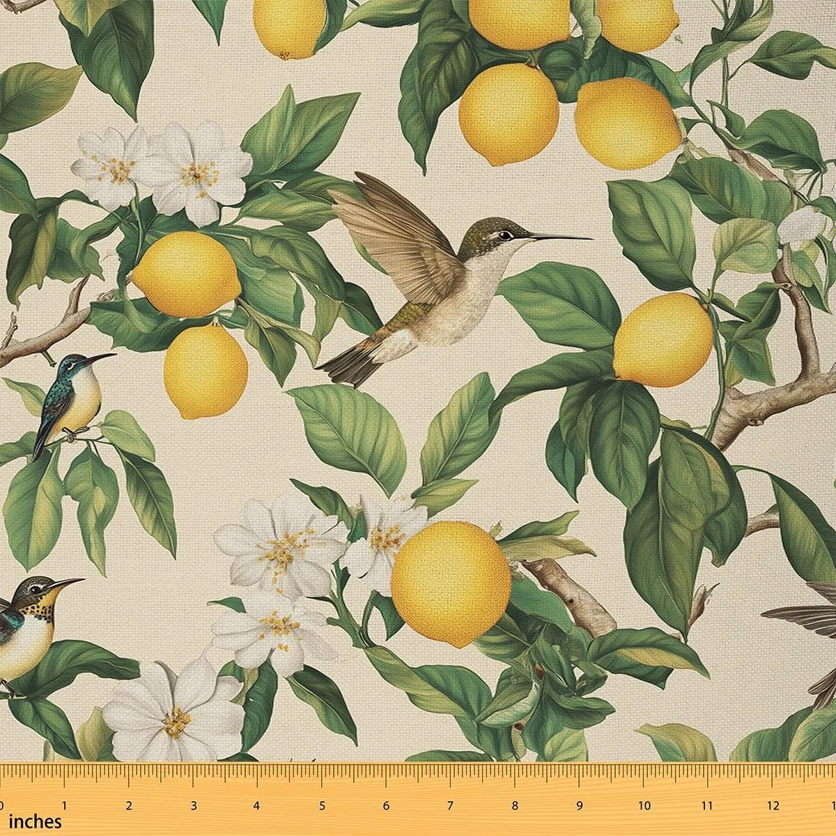 Erosebridal Sparrow Fabric by The Yard Lemon Branches Waterproof Outdoor Decor Flowers Botanical Retro Green Yellow White Upholstery Decor DIY Decor for Quilting Sewing 1 Yard