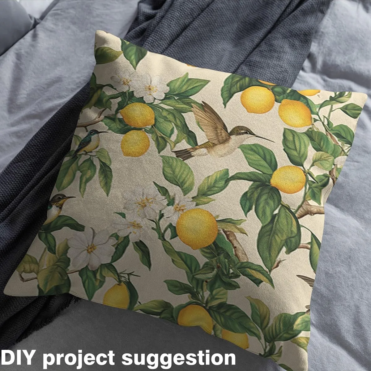 Erosebridal Sparrow Fabric by The Yard Lemon Branches Waterproof Outdoor Decor Flowers Botanical Retro Green Yellow White Upholstery Decor DIY Decor for Quilting Sewing 1 Yard