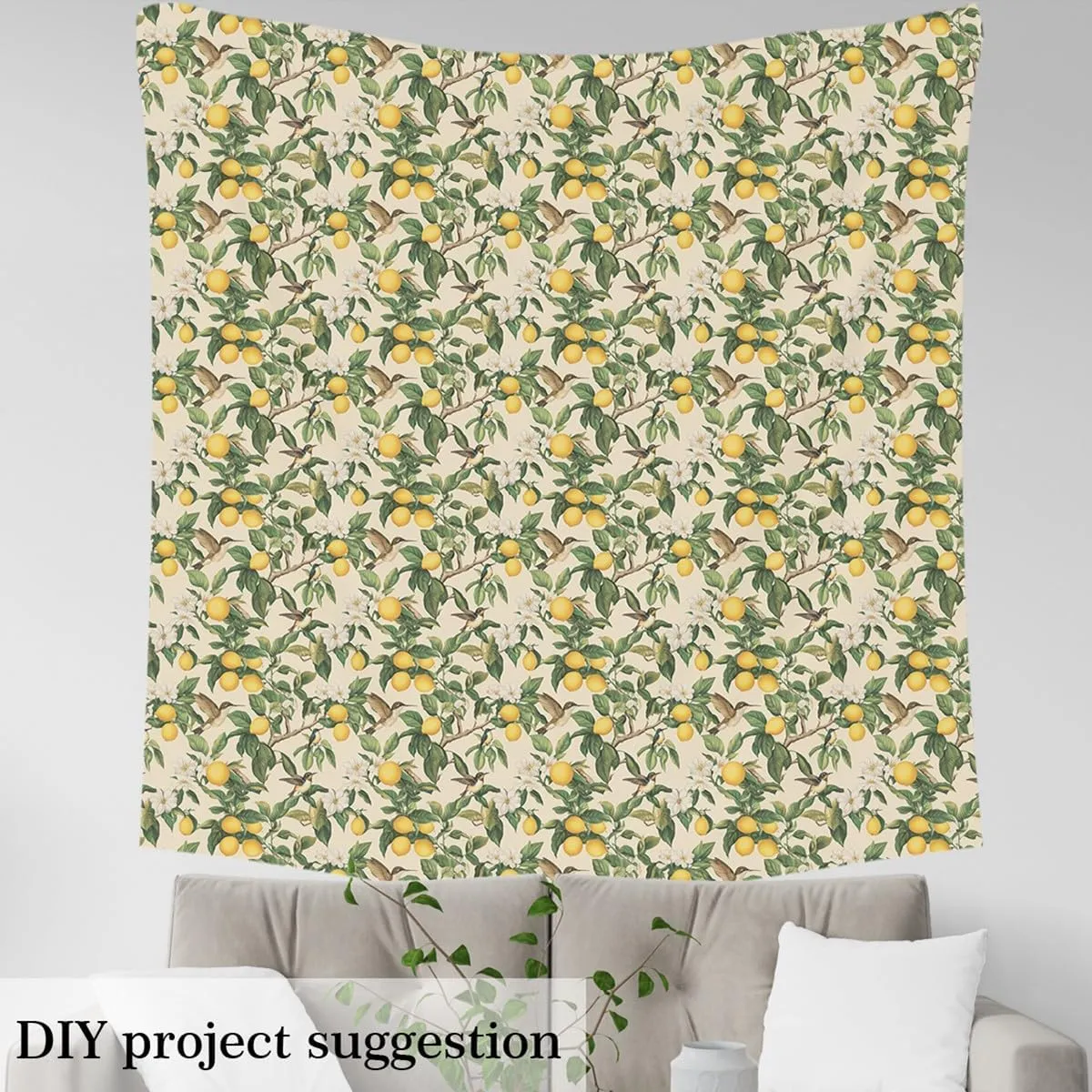 Erosebridal Sparrow Fabric by The Yard Lemon Branches Waterproof Outdoor Decor Flowers Botanical Retro Green Yellow White Upholstery Decor DIY Decor for Quilting Sewing 1 Yard
